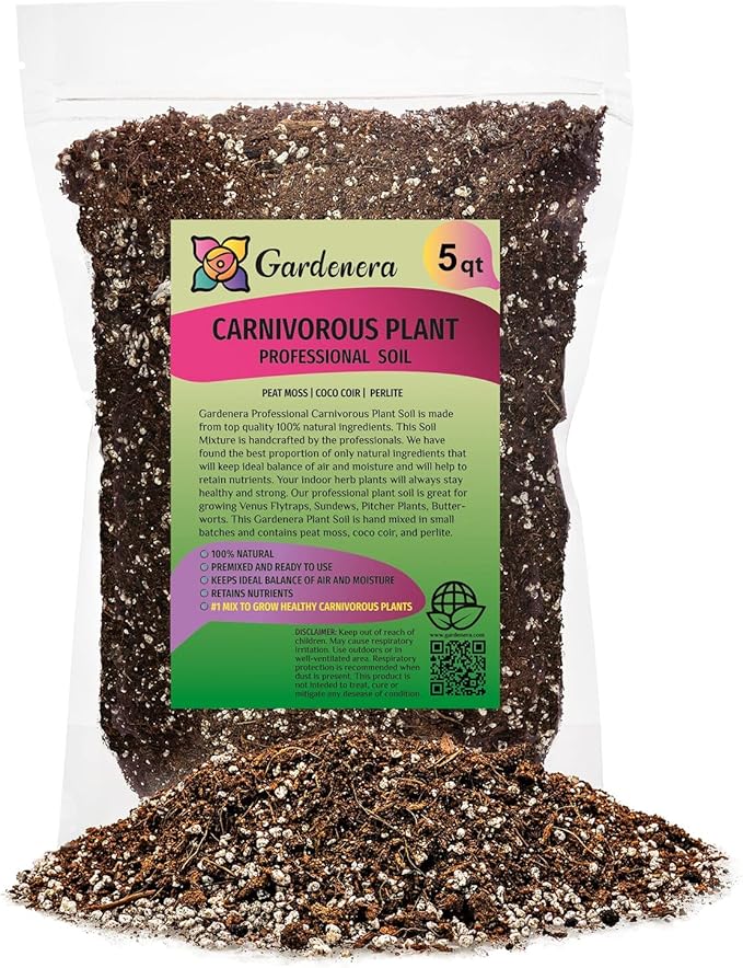 Gardenera Professional Carnivorous Plant Soil - Ready to Use for Venus Flytraps, Sundews, Pitcher Plants, Butterworts | Peat Moss, Coco Coir, Perlite - 5 Quart Bag