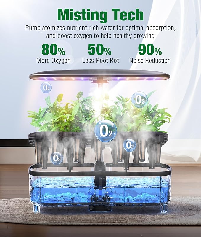 Misting 15 Pods Hydroponic Growing System Herb Garden Kit Indoor, Large Tank Plant Germination Kit with Adjustable Height Grow Light to “20", Quiet Pump, Auto Timer, Gardening Christmas Gifts (5L)
