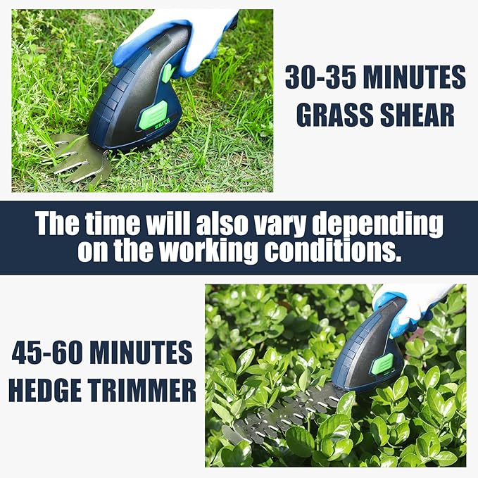 ZEITE 7.2V Grass Shear & Shrubbery Trimmer, 2-in-1 Cordless Grass Cutter and Mini Hedge Trimmer, Rechargeable Li-ion Battery and Charger,Long Handle,Versatile Garden Tool for Grass & Bush Trimming