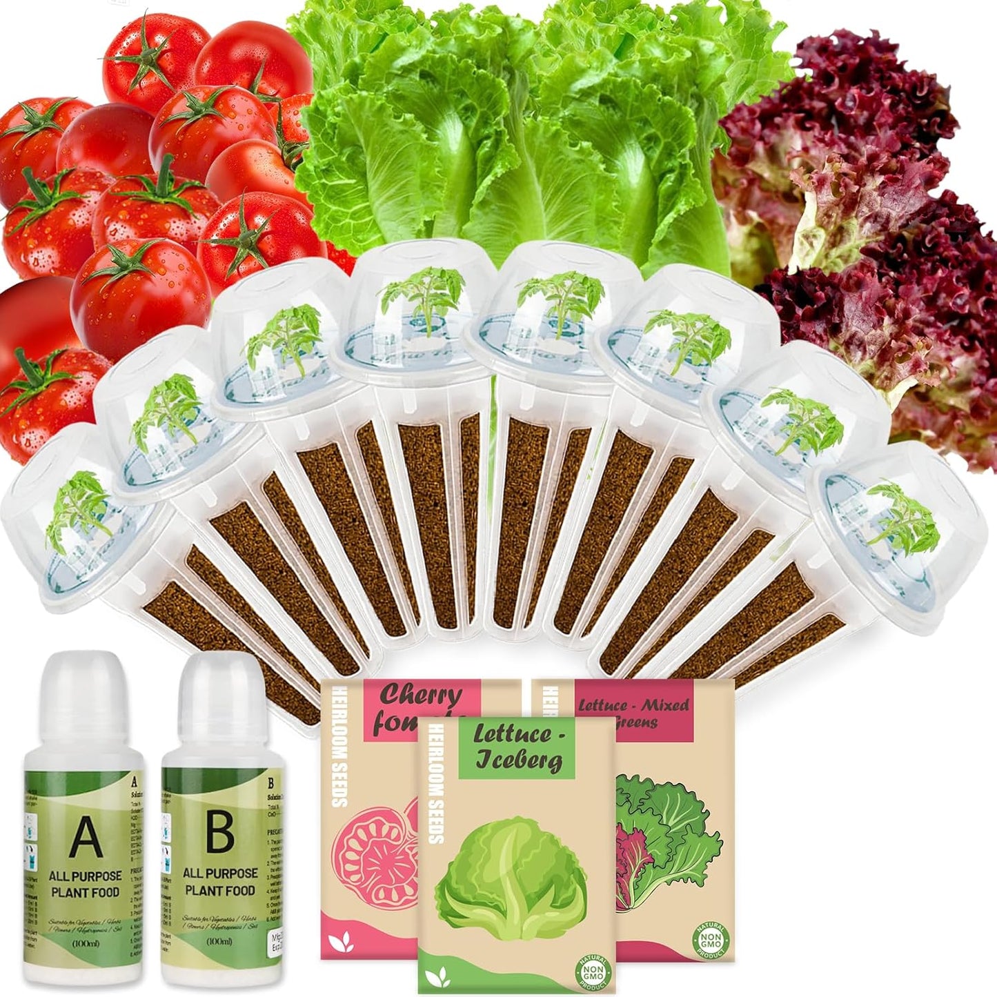Salad Greens Seed pod Kit for AeroGarden, Includes Iceberg Lettuce/Mixed Greens/Cherry Tomato Seed - Hydroponics Supplies for Most Brands 8-POD