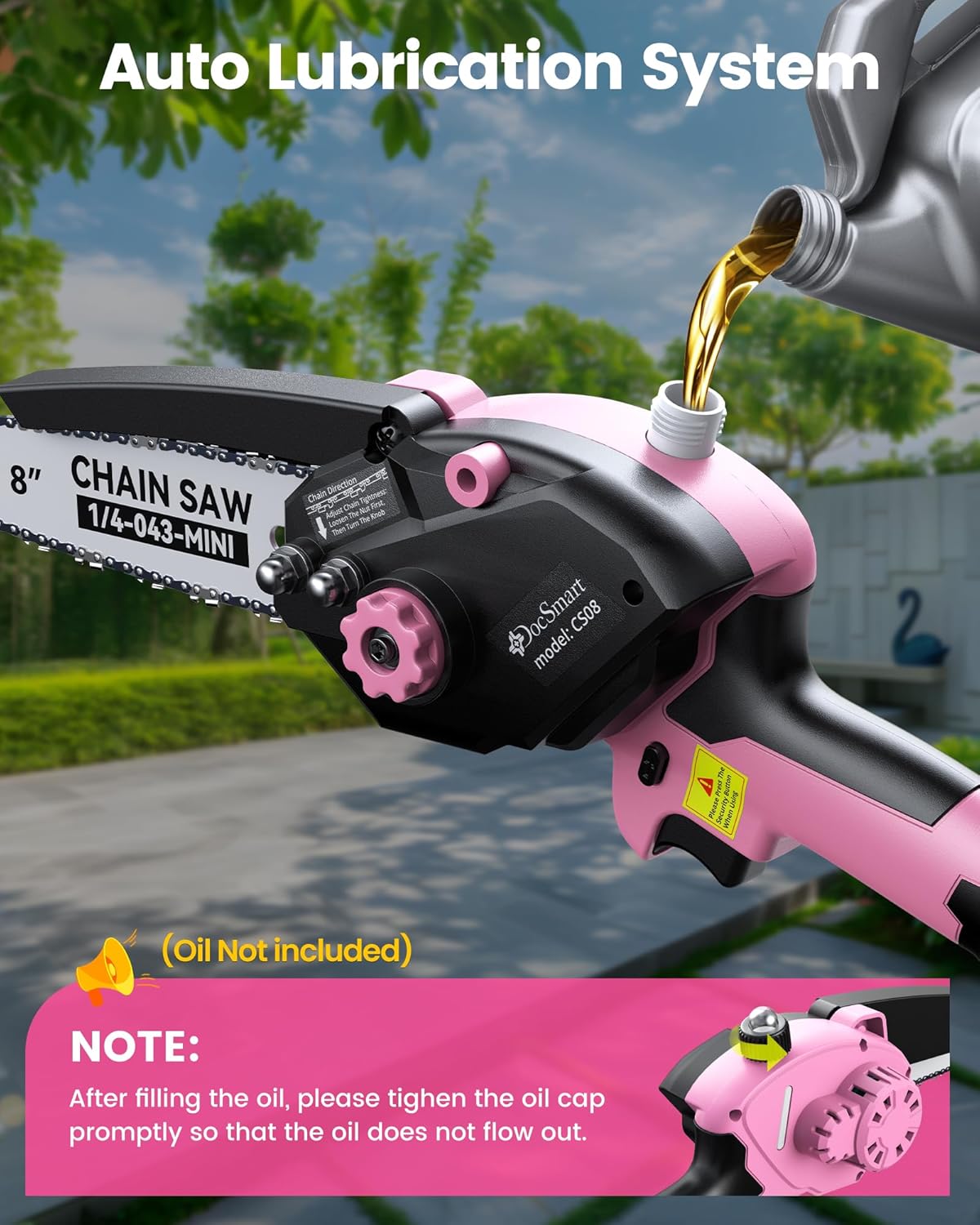 Mini Chainsaw Cordless, 8 inch & 6 inch Electric Chain Saw with 2 Pack Rechargeable Batteries, Battery Powered Handheld Saw Men Gifts for Trees Branches Trimming Wood Cutting, Pink