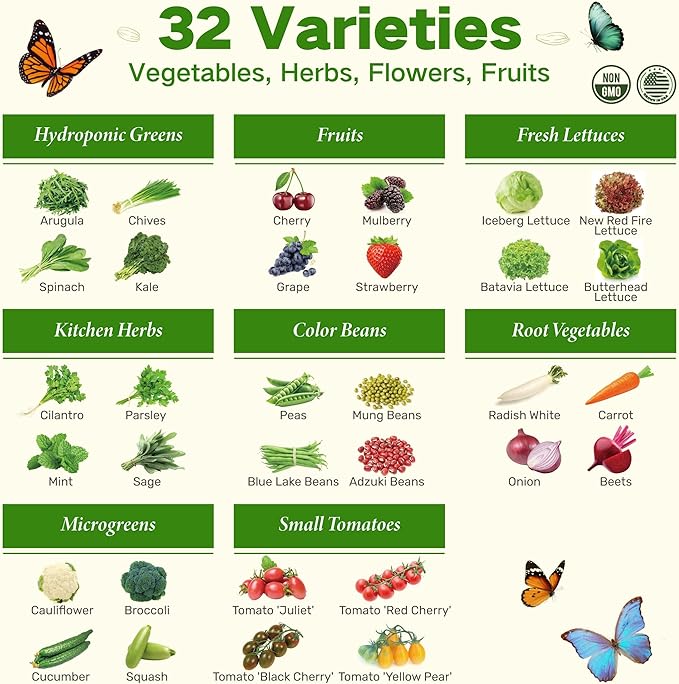 Lush&Dew Year-Round USDA Zone 5 Seed Bank, 32 Varieties Non-GMO Heirloom Seeds of Vegetables, Herbs, Gardening Gifts for Women Men, Emergency Survival Kit for Raised Garden Bed, Greenhouse