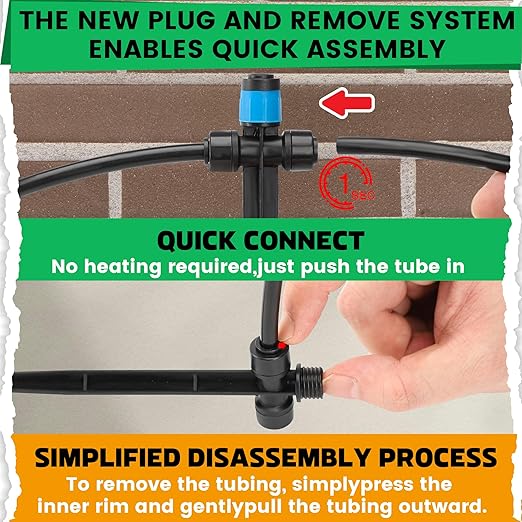 MIXC 20pcs Two-Way Quick-Connect Drip Irrigation Emitters for 1/4" Drip Irrigation Tubing - Adjustable Push-to-Connect 360° Drip Emitters Vortex on 7" Sturdy Stake for Irrigation System