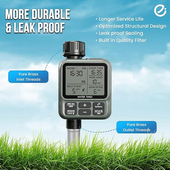 Water Timer for Garden Hose - Large LCD Display, Sprinkler Timer | Programmable Water Hose timer for Automatic Watering System | Irrigation System for Garden, Lawns, Greenhouses, Backyard