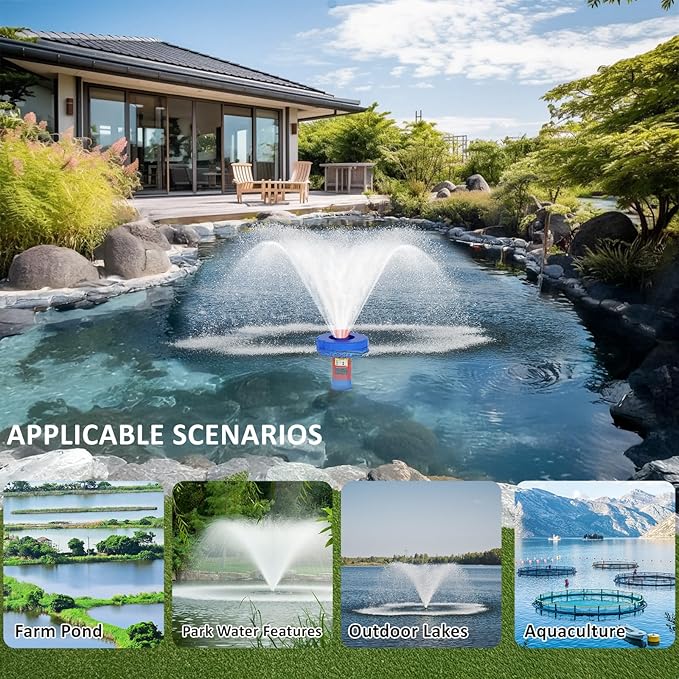 15000 GPH Pond Fountain Aerator - Fully Automatic 110V, 750W (1HP) Floating Fountain and Pond Aerator for Large and Small Outdoor Ponds and Lakes - Pond Fountain with 100 Feet Power Cord.