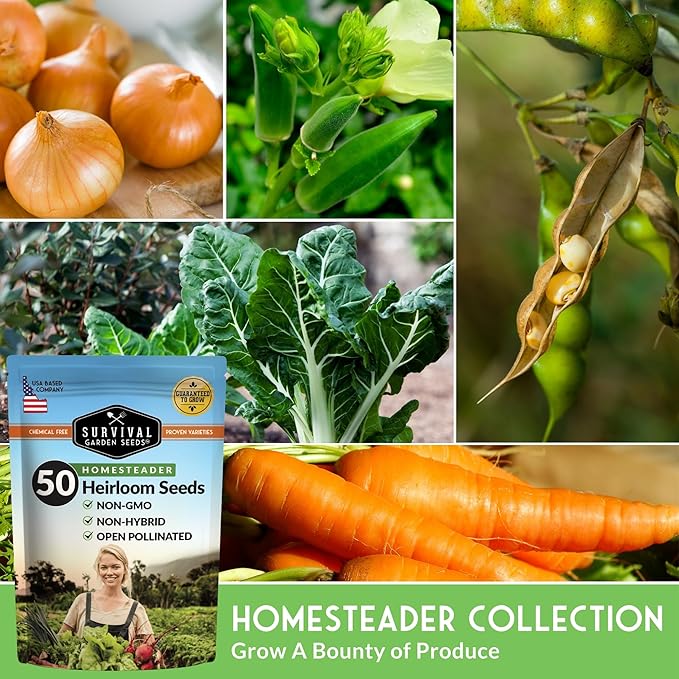 Survival Garden Seeds Homesteader Collection – 50 Heirloom Packets of Vegetables, Herbs, and Flowers for Victory Garden Planting and Emergency Storage