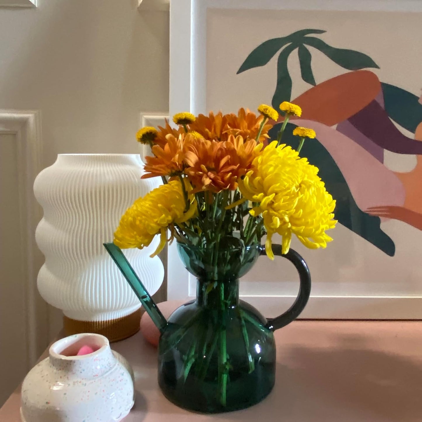 Modern Sprout Plant Watering Can - Handcrafted from Borosilicate Glass - Long Spout Vessel for Indoor Plants - 32 Oz Capacity - Multipurpose Watering Can and Flower Vase for Houseplants (Teal)