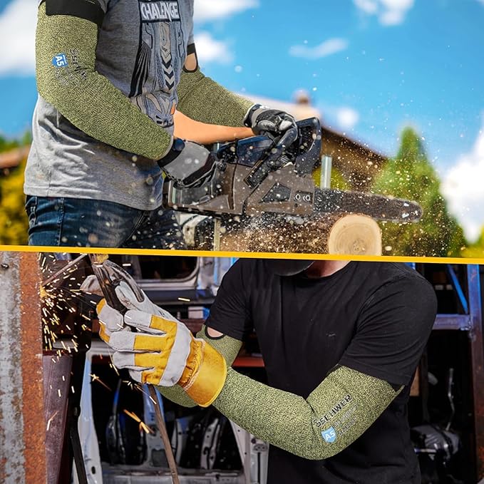 Schwer 10 Pairs CORE Arm Protection Sleeves S081, ANSI A5 Cut Resistant Sleeves with Thumbhole, Non-PFAS Flame Resistant Welding Sleeve for Work Kitchen, Farmer Sleeve for Gardening Arm Guards