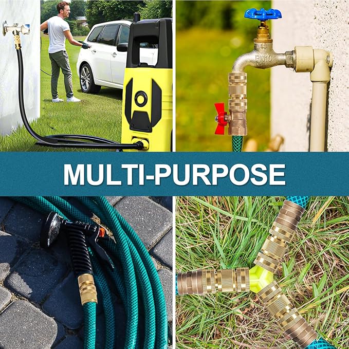 Garden Hose Quick Connect, Brass Hose Quick Connect fittinging, 3/4 Inch Heavy Duty Hose Connector, Leak-Proof, Easy to Install, Compatible with Standard Garden Hoses (2 Pack)