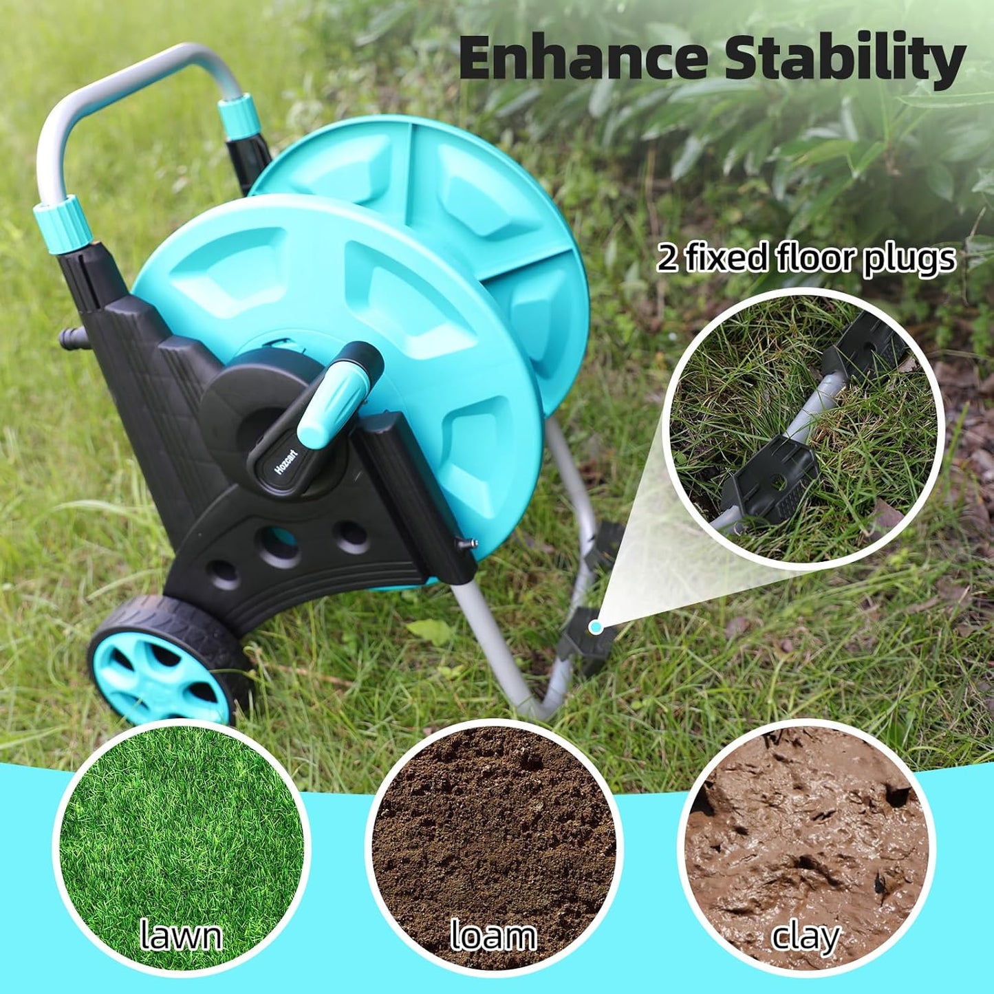 Garden Hose Reel for Outside,Hold Up to 100 ft of 5/8’’ Hose,Portable Hose Reel Cart with Adjustable Armrests and 2 Wheels,Durable Water Hose Holder for Garden, Yard, Lawn