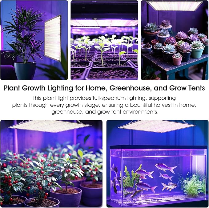 2 Pack LED Grow Light Panel 200W Lamp for Indoor Plants, Sun Like with White Blue Red UV IR LEDs for 4x4ft Coverage Grow Tent Greenhouse Veg and Bloom Seedlings Hydroponics