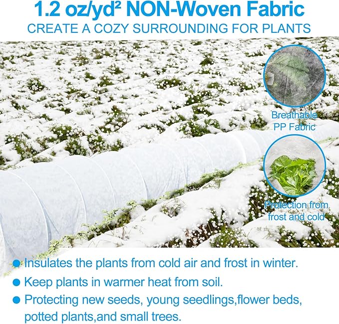 10ft x 50ft Plant Covers Freeze Protection, 1.2oz Frost Blankets Floating Row Cover for Plants Frost Protection Covers Garden Winter Frost Pests Protection,White