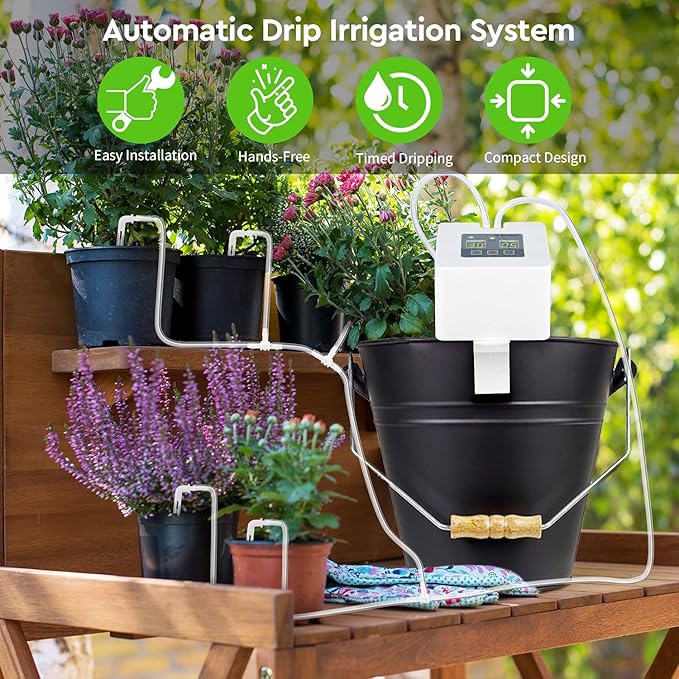Automatic Irrigation System, DIY Automatic Drip Irrigation Kit Self Watering System with Timer, USB Power Operation & 30-Day Programming Vacation Plant Watering Devices for Indoor Potted Plants