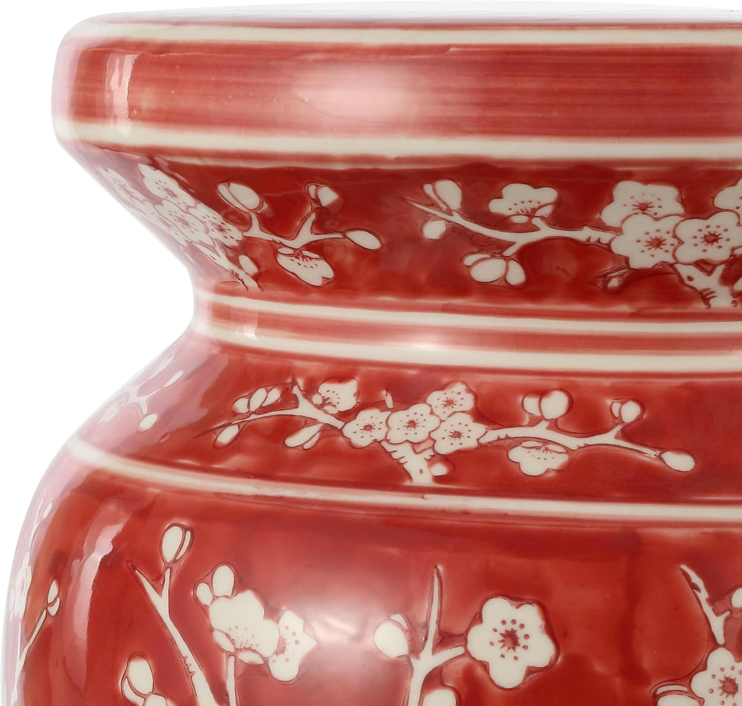 JONATHAN Y TBL1017B Cherry Blossom 17.75" Ceramic Indoor/Outdoor Garden Stool Coastal, Contemporary, Transitional, Patio, Garden Room, Bathroom, Living Room, Red/White