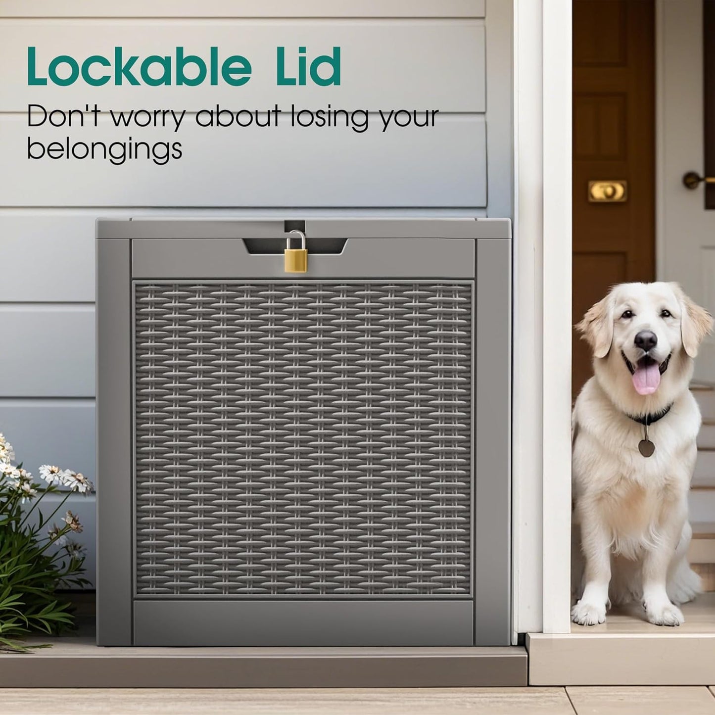 Outdoor Storage Box, Resin Deck Boxes Indoor and outdoor, Waterproof Storage Box Lockable Lid (Grey, 35 Gallon-2 Pack)