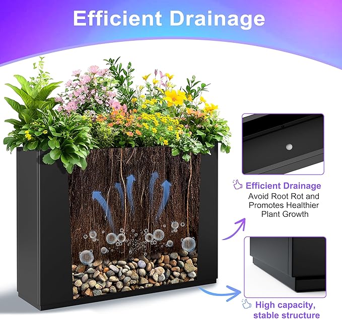 Tall Metal Planter, 15" W×16.3" H Large Rectangular Planter Box for Outdoor or Indoor, All-Weather Durable Plant Box with Drainage Holes & Removable Shelf for Patio, Porch, Garden, Trees, Flowers