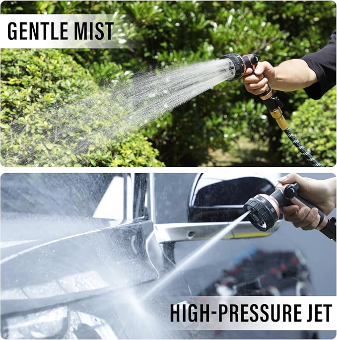 Heavy Duty Garden Hose Nozzle, 100% Metal Water Hose Sprayer with 8 Spray Patterns, High Pressure Hose Nozzle with Thumb Control, On Off Valve, for Lawn & Plant Watering, Car & Pet Washing