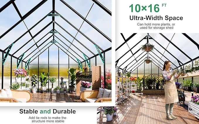 CDCASA 16.5x10.2x10 FT Greenhouse for Outdoors,Easy Assembly Large Polycarbonate Greenhouse Aluminum Greenhouses w/3 Vents Window, Swing Door, Outside Walk-in Green House for Patio, Backyard, Garden
