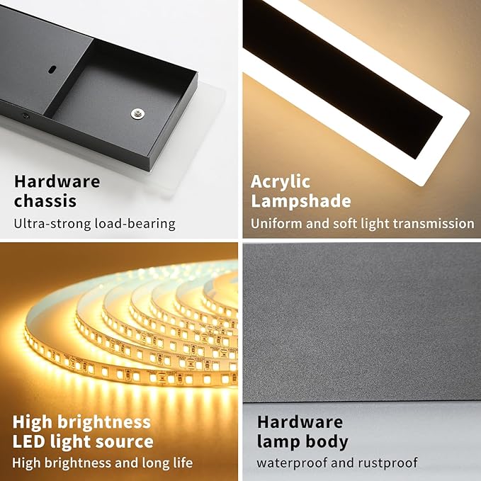 Upgrade Widened 2 Pack Long Outdoor LED Wall Light, 57inch Modern Minimalist Wall Sconce, 3 Color 3000K/4500K/6000K, 50W, IP65 Waterproof, Black Exterior Lighting Fixture for Patio, Garden, Garage