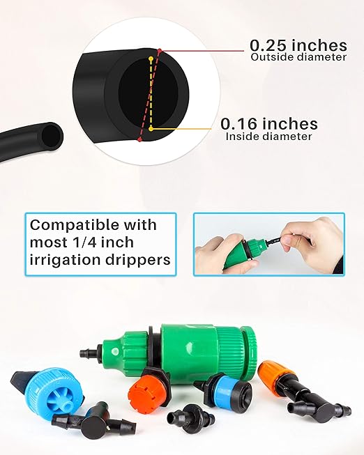 100 ft Drip Irrigation Tubing, 1/4 Inch Drip Line Irrigation Hose with 20 Pcs Drip Irrigation Parts, Drip Irrigation Kit by MoHern