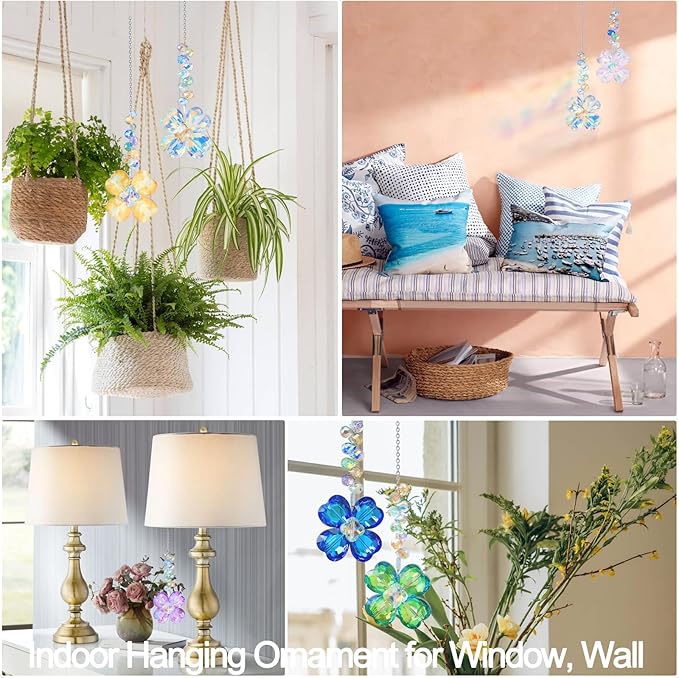 6pcs Crystal Clover Suncatchers Hanging Ornaments, Rainbow Maker Sun Catchers Indoor Window Outdoor Patio Garden Decor Gifts (Clover)