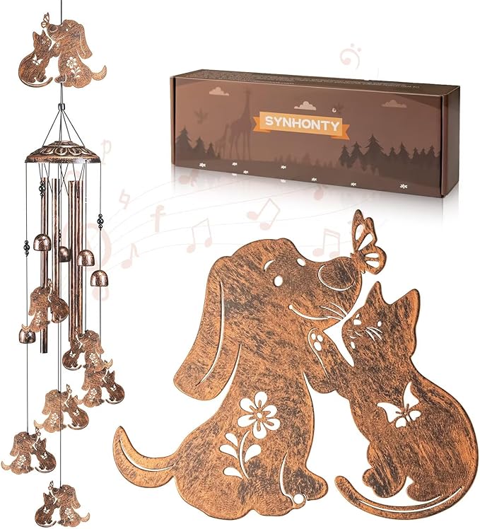 Cat Dog Wind Chimes for Outside,Gardening Gifts for cat Dog Lover,Women,Men,Mom,Birthday Party Decorations,Memorial Gifts,Wind Chimes Outdoors,Indoors,Room,Home,Wall,Garden,Patio,Yard Decor