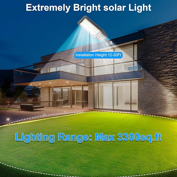 8500W Solar Street Light Outdoor Waterproof, 250000LM Large Commercial Light Solar Powered Dusk to Dawn LED Security Flood Lights with Remote/Motion Sensor, IP67 for Parking Lot/Garden/Yard