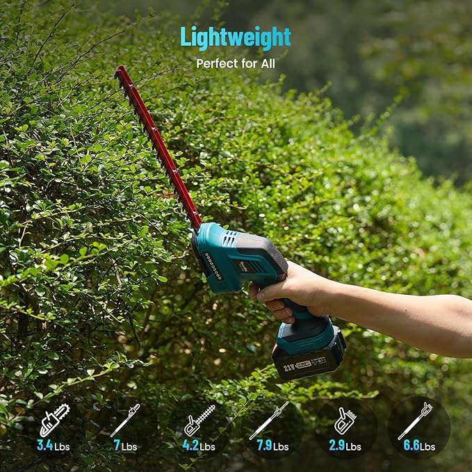 SEESII 6-in-1 Cordless Pole Saw & Hedge Trimmer Grass Shears Combo Kit, Electric Mini Chainsaw with 2×4.0 Ah Batteries, Extension Tree Pruner, Bush Trimmer Limb Branch Cutter, 16ft Long Reach