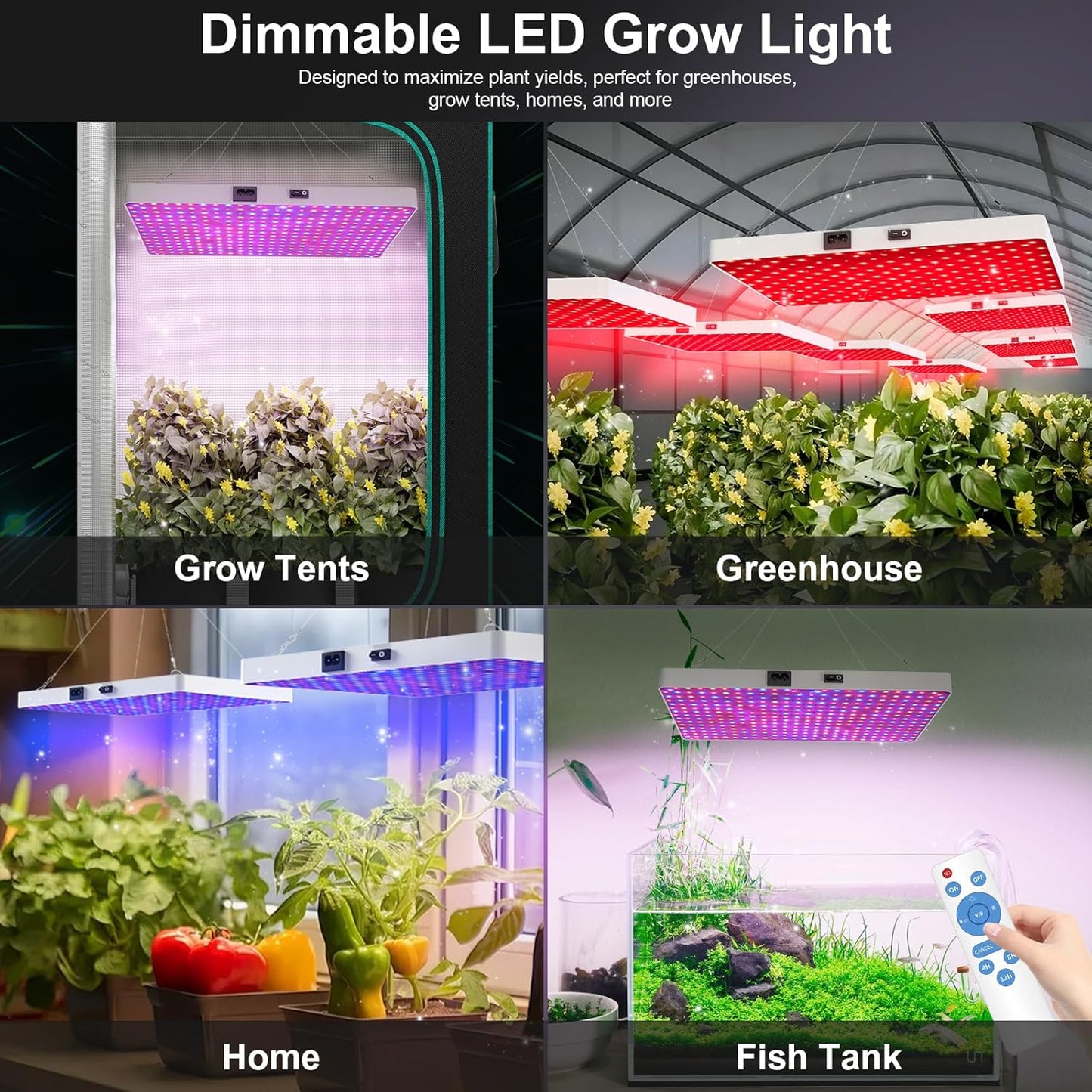 Remote Control LED Grow Light for Indoor Plants, Full Spectrum Plant Light for Indoor Growing with 3 Lighting Modes, Stepless Dimmable Hanging Grow Lights with High Yield Diodes for Seedlings Veg