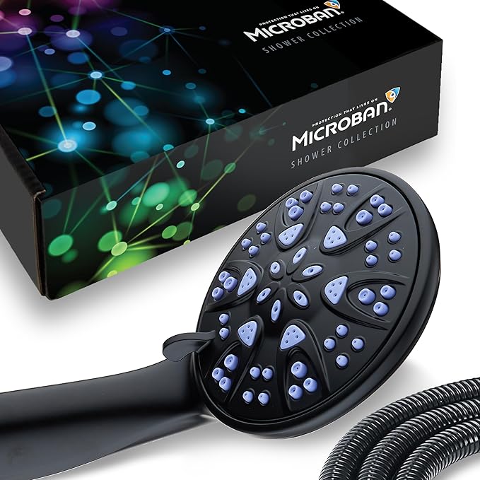 AquaDance Antimicrobial/Anti-Clog High-Pressure 6-setting Hand Shower with Nozzle Protection from Growth of Mold, Mildew & Bacteria for Stronger Shower! - Sunset Blue