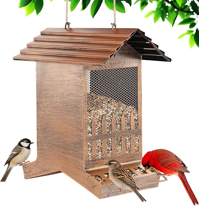 Bird Feeders for Outdoors, 8LBS Large Capacity Hanging Metal Wild Bird Seed Feeder for Outside Finch Cardinal Blue Jay and More