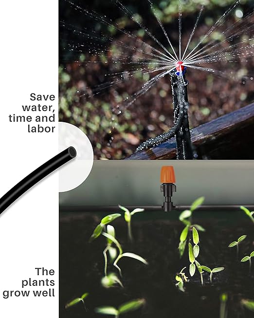 100 ft Drip Irrigation Tubing, 1/4 Inch Drip Line Irrigation Hose with 20 Pcs Drip Irrigation Parts, Drip Irrigation Kit by MoHern