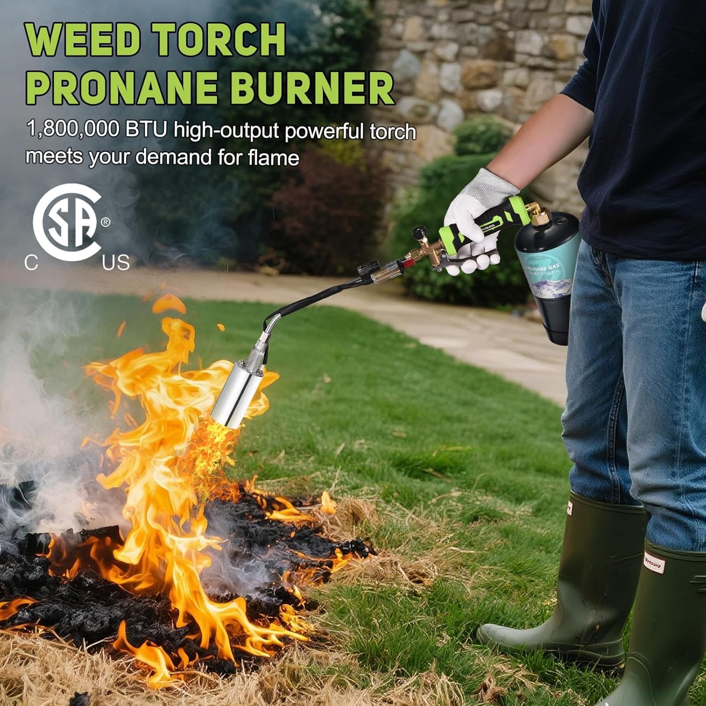 Weed Torch, Propane Torch Weed Burner with 10 ft Hose, 1800,000 BTU, Flame Weeder with Flame Control for Weeding, Snow Melting