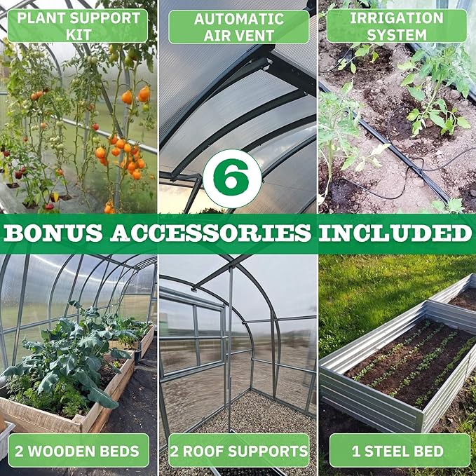 Polycarbonate Tunnel Greenhouse, Weather Resistant & Easy Assembly Greenhouses - Expandable Greenhouse for Outdoors, Garden House Tunnel with 6 Bonus Accessories & 10 Yr Frame Warranty(10x13 FT)