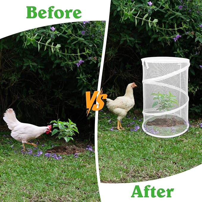 Pop up Plant Cover Net, 4 Pack White Round Foldable Net Cover to Prevent Animal Damage, Garden Plant Protection Cover with Stakes for Outdoor Plants