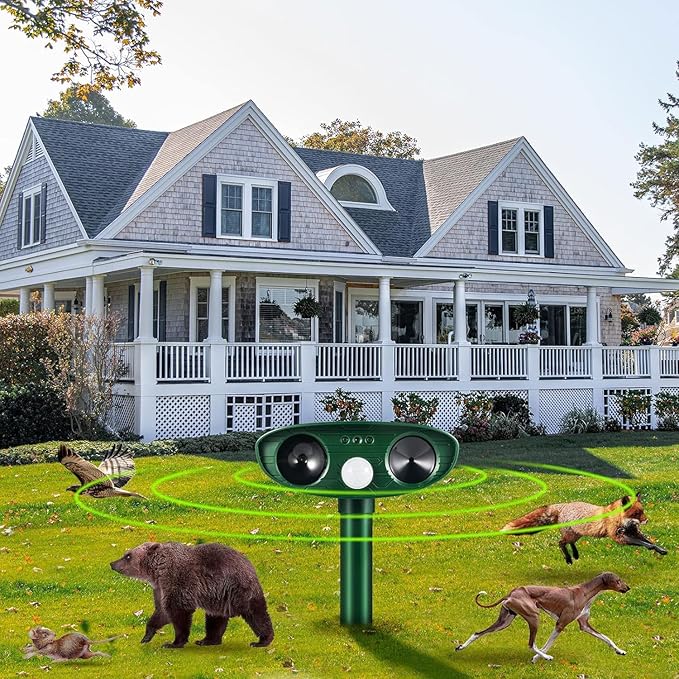 4Pack Solar Ultrasonic Animal Repellent Outdoor Deer Repellent Devices with Motion Detection Dog Squirrel Raccoon Cat Deterrent,2025 Keep Rodent Chipmunk Rabbit Away for Yard Garden Lawn