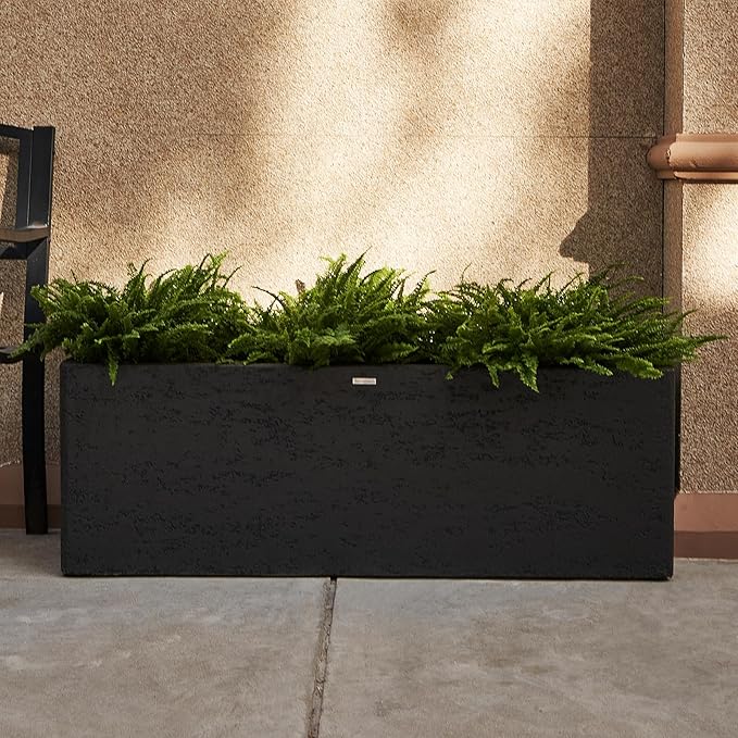 42 Inch Rectangular Concrete Planter(42Lx14Wx15H,58 Pounds),Durable All-Weather Use with Drainage Holes,Large Rectangular Planter for Outdoor Indoor Plants