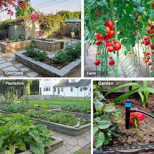 162ft Drip Irrigation Kit 5/16“ID Main Hose and 1/4 Inch Pipe Drip Irrigation System with Water Timer Auto Watering System for Garden Adjustable Spray, for Greenhouse, Garden, Lawn, Potted Plants