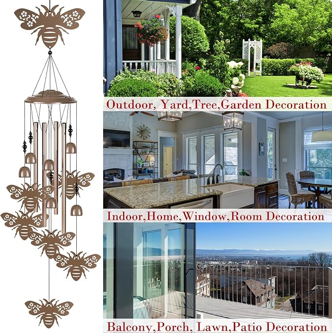 Outdoor Bees Wind Chimes Decor, Portable Mobile Wind Catcher, Sympathy Wind Bells, Memorial Gifts for Mom, Housewarming, Blessing WindChimes(Outside/Indoor/Home/Room/Porch/Yard/Tree/Garden Decorate)