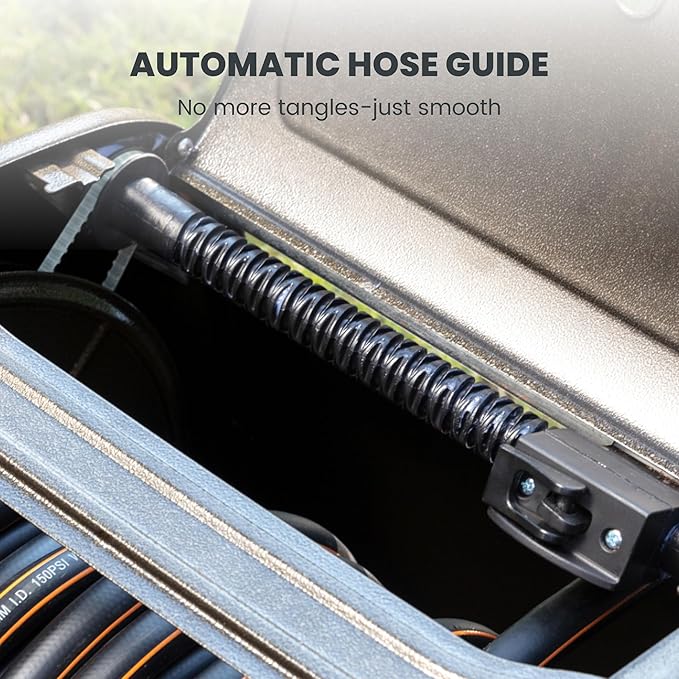 Giraffe Tools SW5 Metal Hose Reel Box, Heavy Duty Garden Hose Storage Reel Hideaway, Crank Handle, 150ft 5/8" Hose Capacity, Green