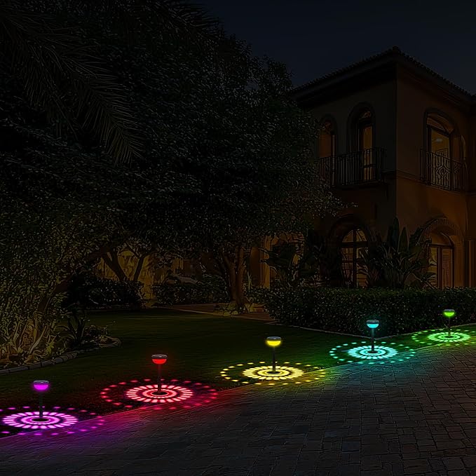 Ensenior Color Changing Solar Lights Outdoor, Auto ON/Off 3000K White Light & RGB LED Solar Garden Lights for Pathway, Yard, Patio, Waterproof, Energy-Efficient Landscape Lighting, 6-Pack