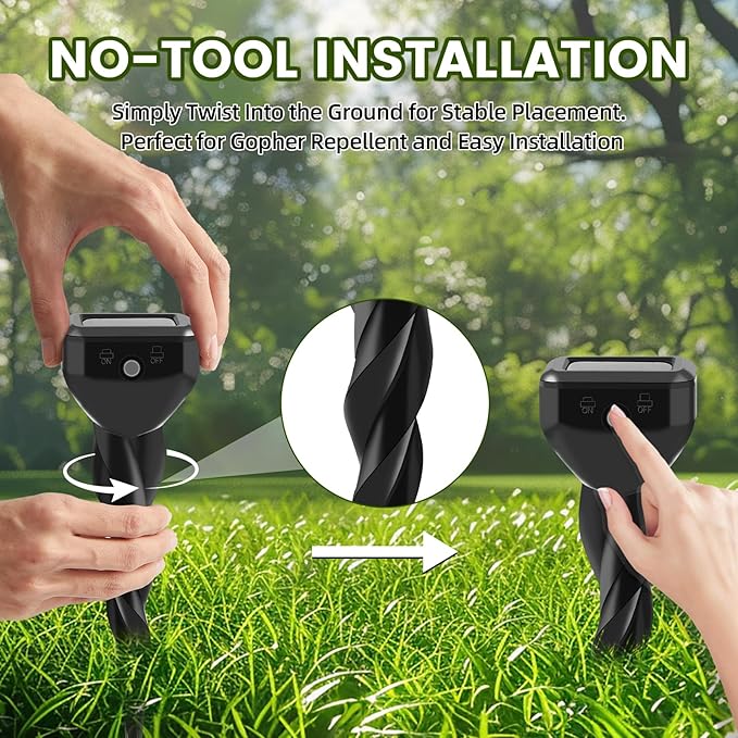 2025 Upgraded Mole & Snake & Skunk & Rabbit Repellent Solar Powered, Ultrasonic Deterrent, IP65 Waterproof, Effective Get Rid of Gopher Raccoon Vole Groundhog Chipmunk for Yard Lawn Garden, 4-Pack