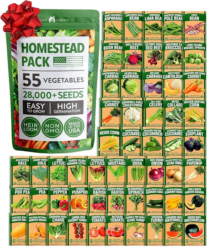 HOME GROWN π¨π¦π π£π₯ππ ππ¨π  55 Vegetable Seeds Pack 28,000+ Non-GMO Heirloom Seeds for Planting Vegetables, Survival Seed Vault, Garden Kit for Spring Fall Winter, Gift for Gardeners