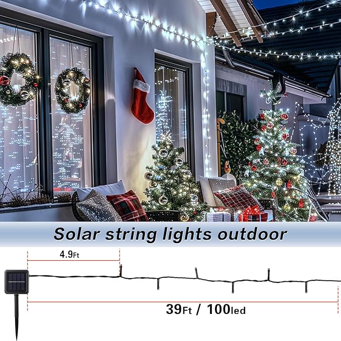 4 Pack Solar String Lights Outdoor, 400 LED Extra-Long 156Ft Solar Lights Outdoor with 8 Lighting Modes, IP65 Waterproof for Garden, Patio, Xmas, Balcony, Tree, Wedding, Party Decor (White)