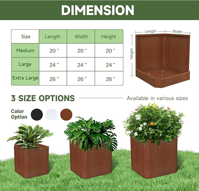 Corten Steel Planter Box-26"x26"x26"-Large Square Planter Matel -Outdoor Indoor- Heavy Duty Rustic Tall Planter Flower Pot Commercial Residential for Patio Porch Deck Home Backyard