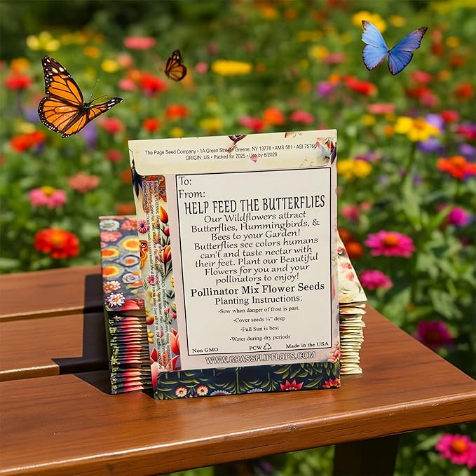Pollinator Paradise Seed Mix (20 Packs) Seeds Packets for Humming Birds, Butterflies and Bees - Ideal for Wedding Party Favors Bridal Shower School Events Thank You Corporate Event Memorials