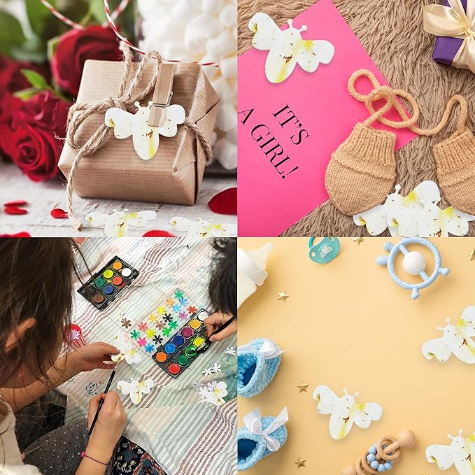 Wildflower Seed Paper - Set of 24 Yellow Bee-Shaped with Envelopes and Planting Instruction, Writable & Plantable Gift for Moms and Plant Lovers, Ideal for Weddings, & Baby Showers