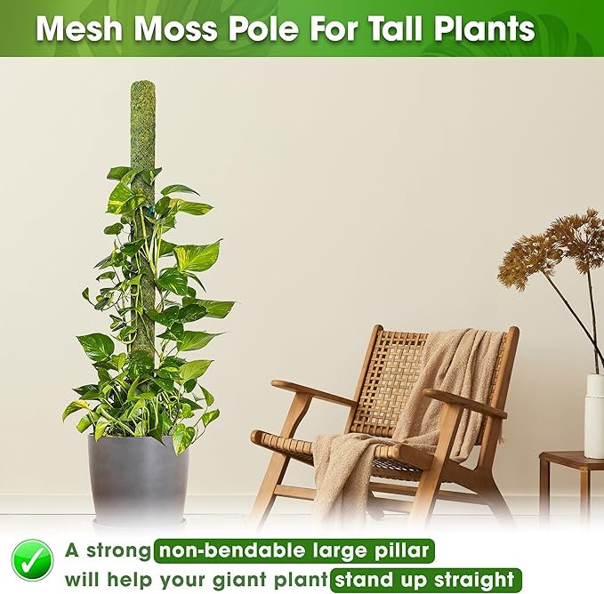 DUSPRO 59ββ Large Green Mesh Moss Pole Monstera Plant Support, Tall Plant Stakes, Moss Pole for Plants Monstera, Garden Pole, Moisture Stick for Plants (1pc., 59''), Natural