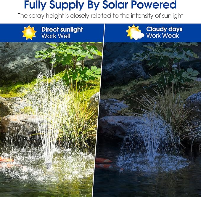 Biling 12W Solar Fountain Pump, Solar Pond Pump equipped filtration and anti-dry Protection, Solar Pond Fountain with PVC Tubing Various Nozzles Accessories for Water Garden & Pond Pumps