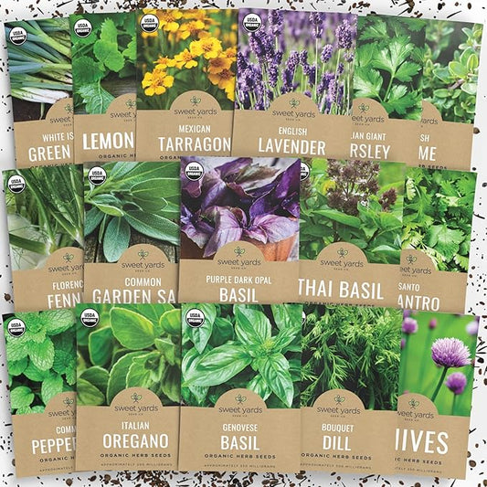 Organic Herb Seeds Variety Pack - 16 Individual Packs - 2025 Season - Basil, Cilantro, Dill, Thyme, Parsley and More! for Indoor & Outdoor Planting (Non-GMO, Certified Organic)